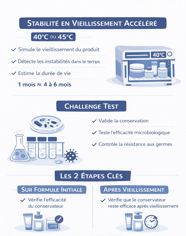 Infographie sur la stabilité et le challenge test en cosmétique