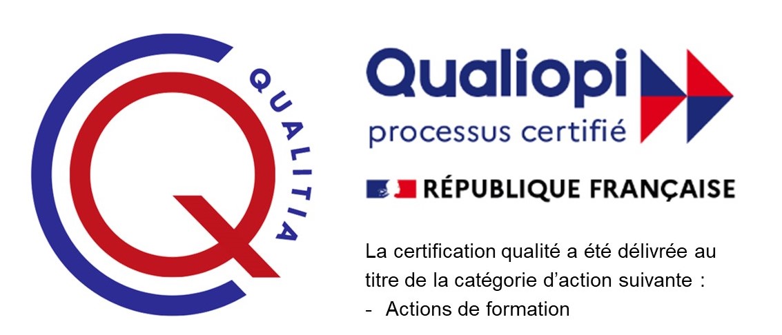 Qualiopi, processus certifié. La certification qualité a été délivrée au titre de la catégorie d'action suivante : actions de formation.